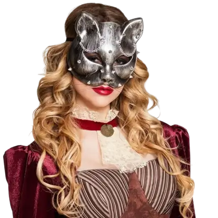 Masque Steampunk de chat argenté