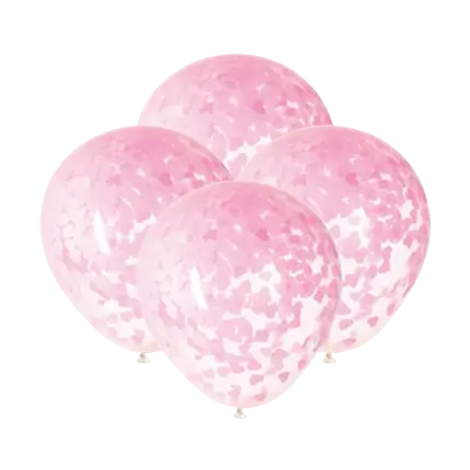 Ballons 40cm avec confettis cœur rose - Lot de 5