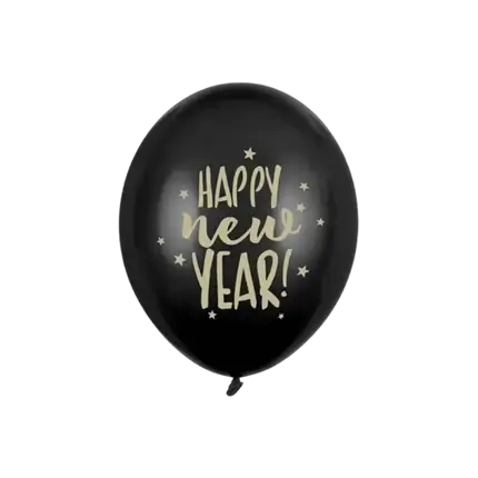 Ballon Noir & Or Happy New Year - Lot de 6