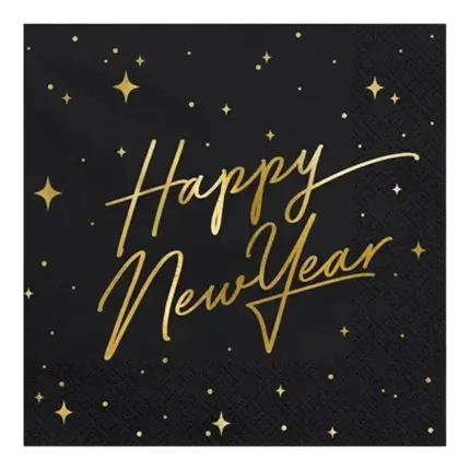 Serviette en papier Happy New Year  - Noir - Lot de 20