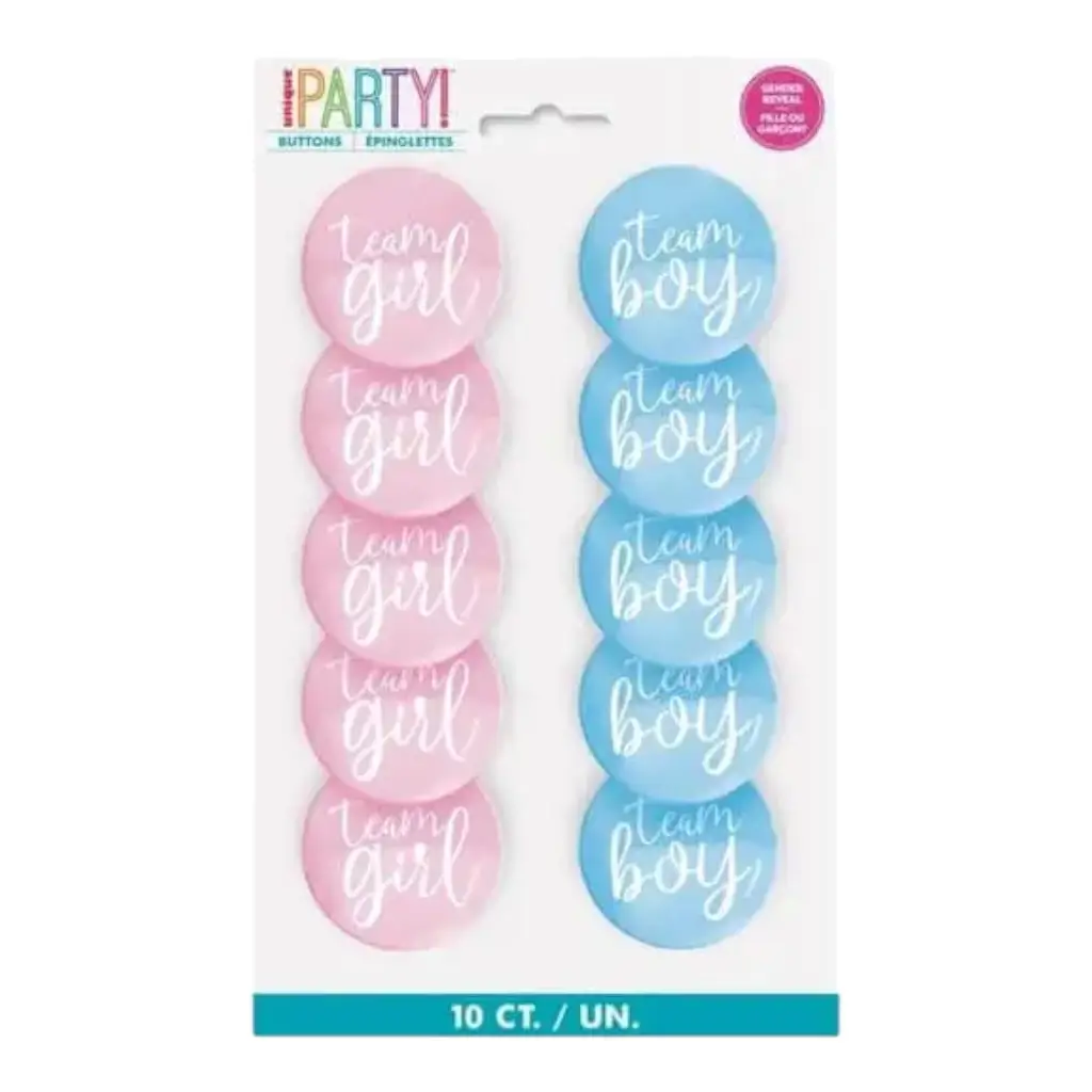 10 Badges Team Girl / Team Boy - Goodies Gender Reveal