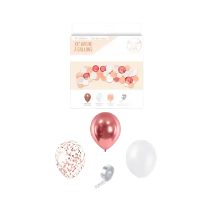 Kit 40 Ballons pour Arche Baby Girl - Blanc/ Rose/ Or Rose