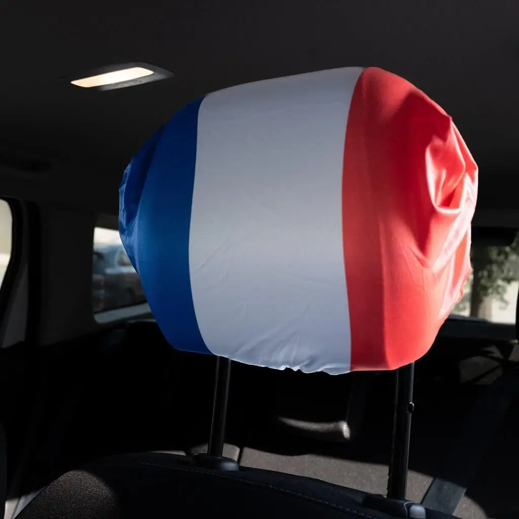 2 HOUSSES POUR APPUIS-TÊTE VOITURE - FRANCE BLEU BLANC ROUGE