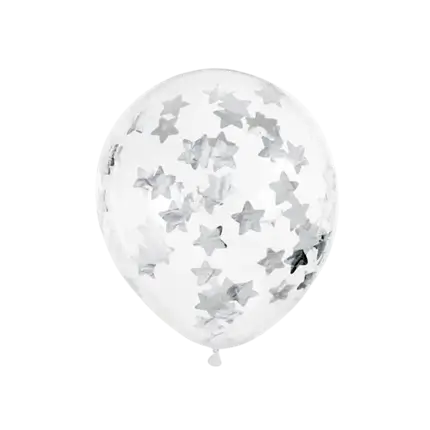 Lot de 6 Ballons Confettis Transparent - Étoile Argent -30cm