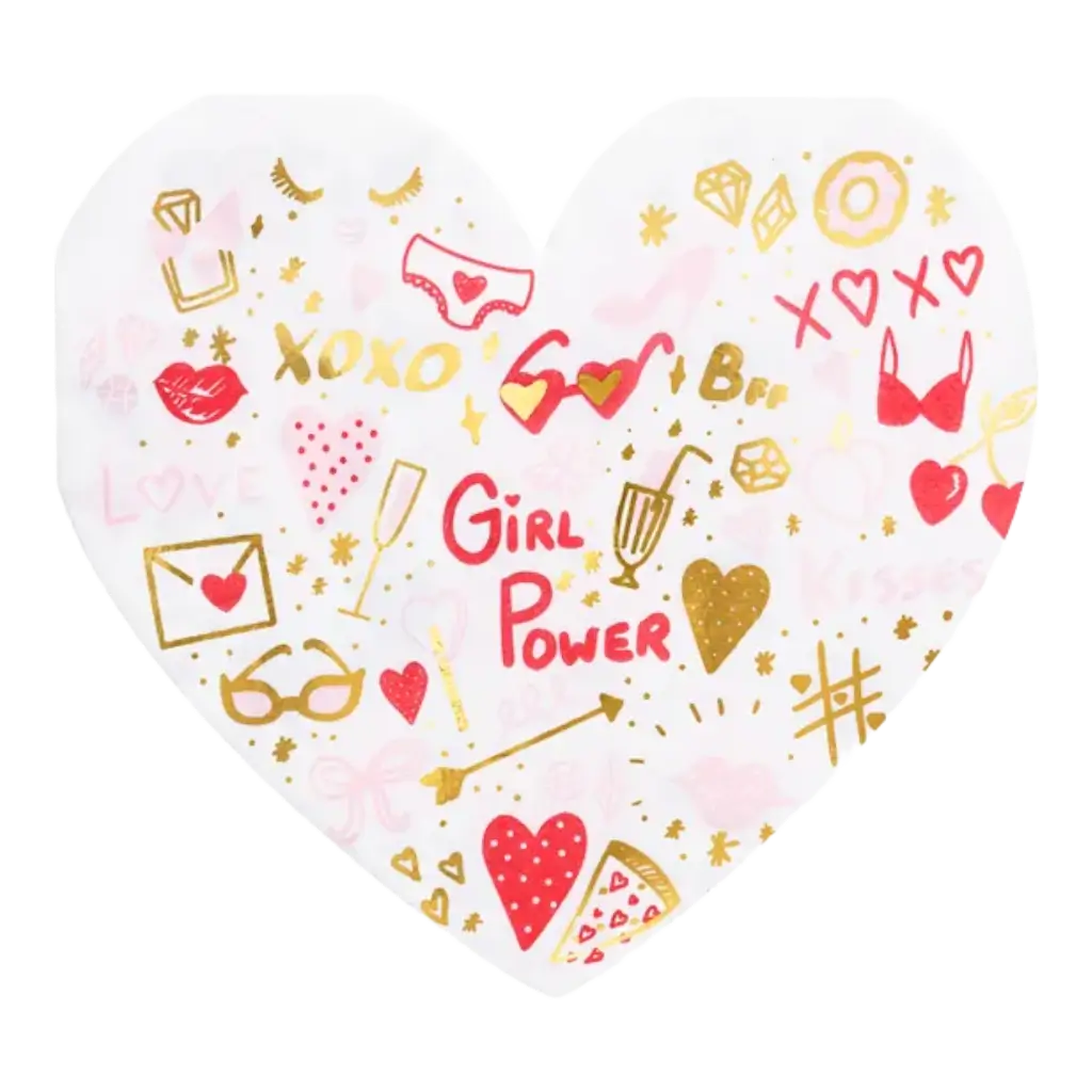 20 Serviettes en papier - Coeur - GIRL POWER - 16x15cm