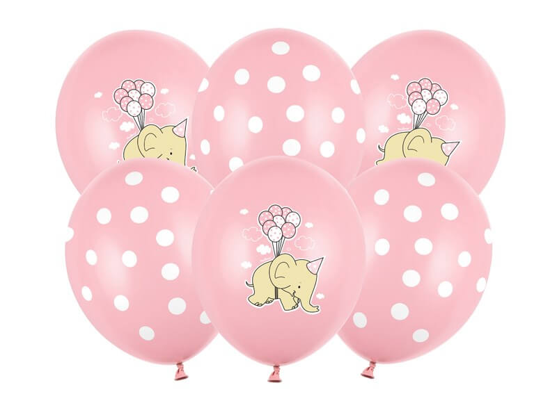 Lot de 6 Ballons Rose Pastel - Pois Blanc/Éléphant - 30cm : Ballons Hélium  pour anniversaire sur Sparklers Club
