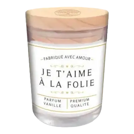 Bougie en Verre "je t'aime à la folie" Blanc - Vanille