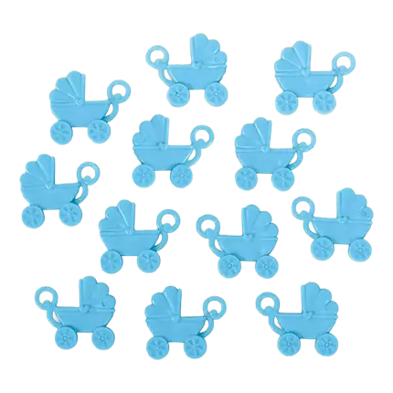 12 poussettes bleues en plastique 4x3,5cm