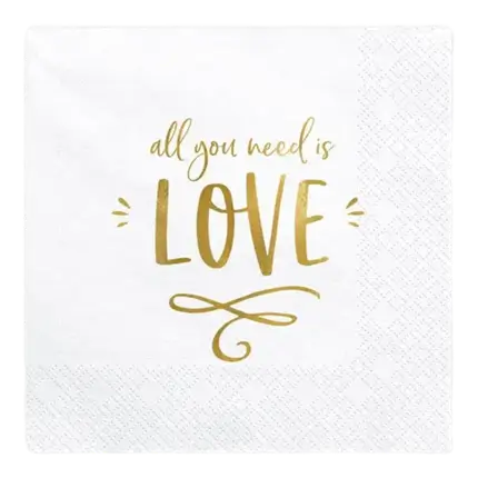 Serviette en papier blanche All you Need is Love (Lot de 20)