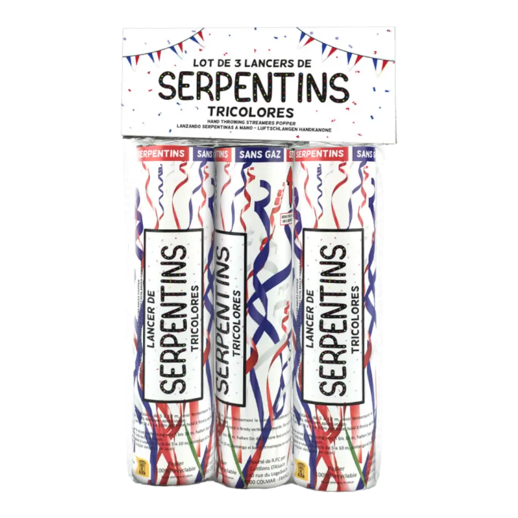 Lot 3 Lanceurs Serpentins Allez les Bleus 100% Biodégradable