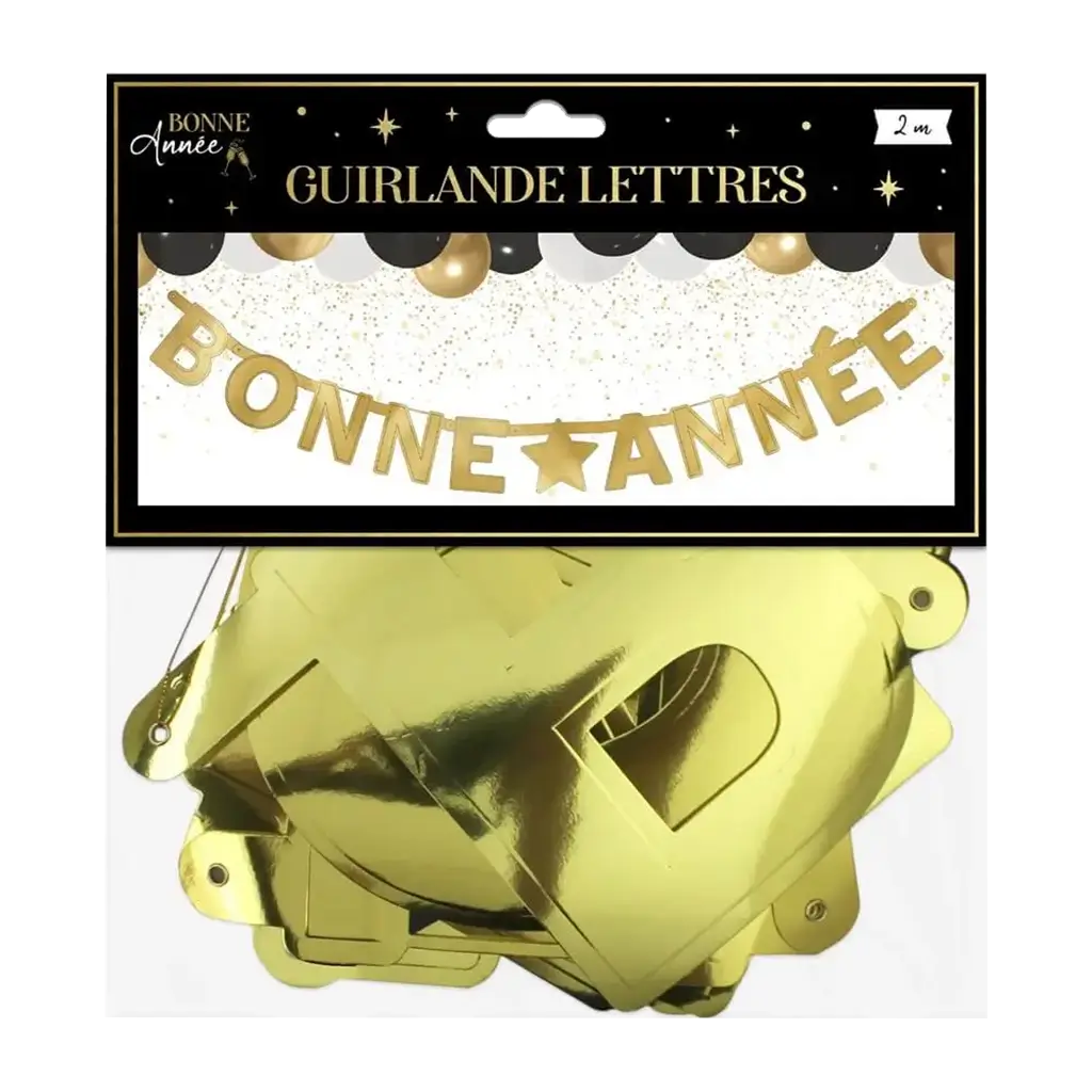 Guirlande Lettres et Etoile Or Bonne Année 2 mètres