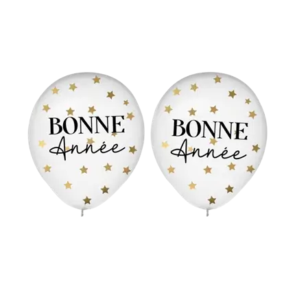 Ballons Confettis Noir / Or "Bonne Année" - Lot de 6