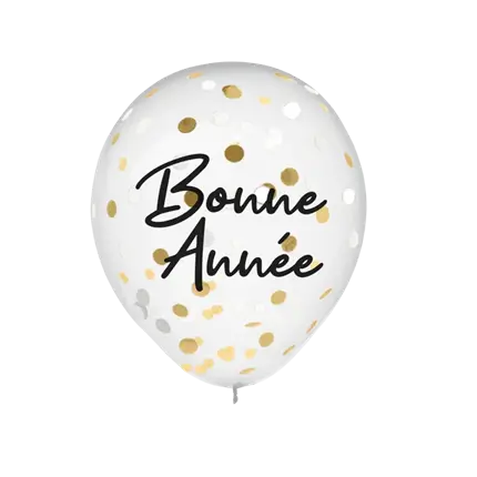 Ballons Confettis Bleu Marine / Or "Bonne Année" - Lot de 6