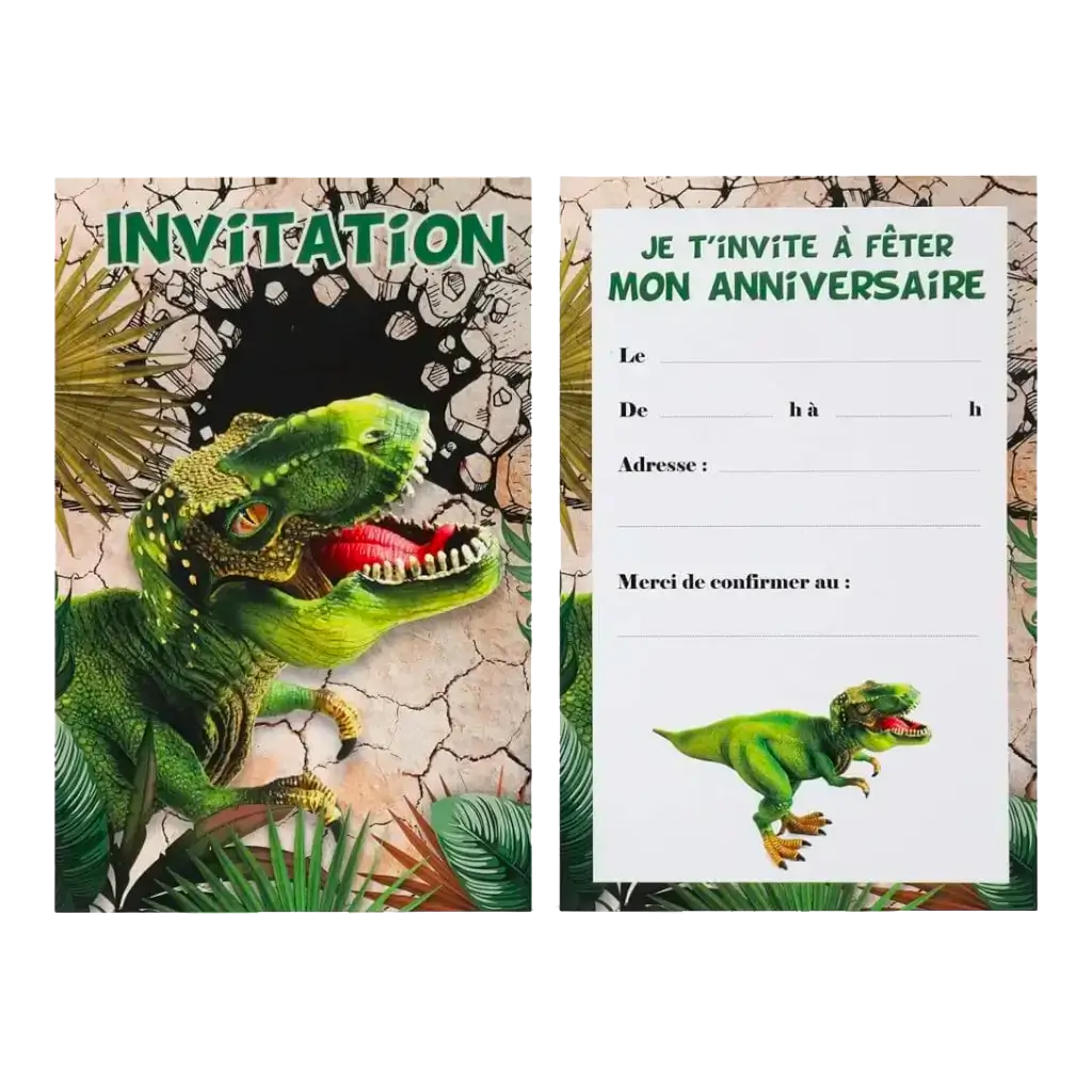 Carte d&#39;invitation Dinosaure T Rex - Lot de 6