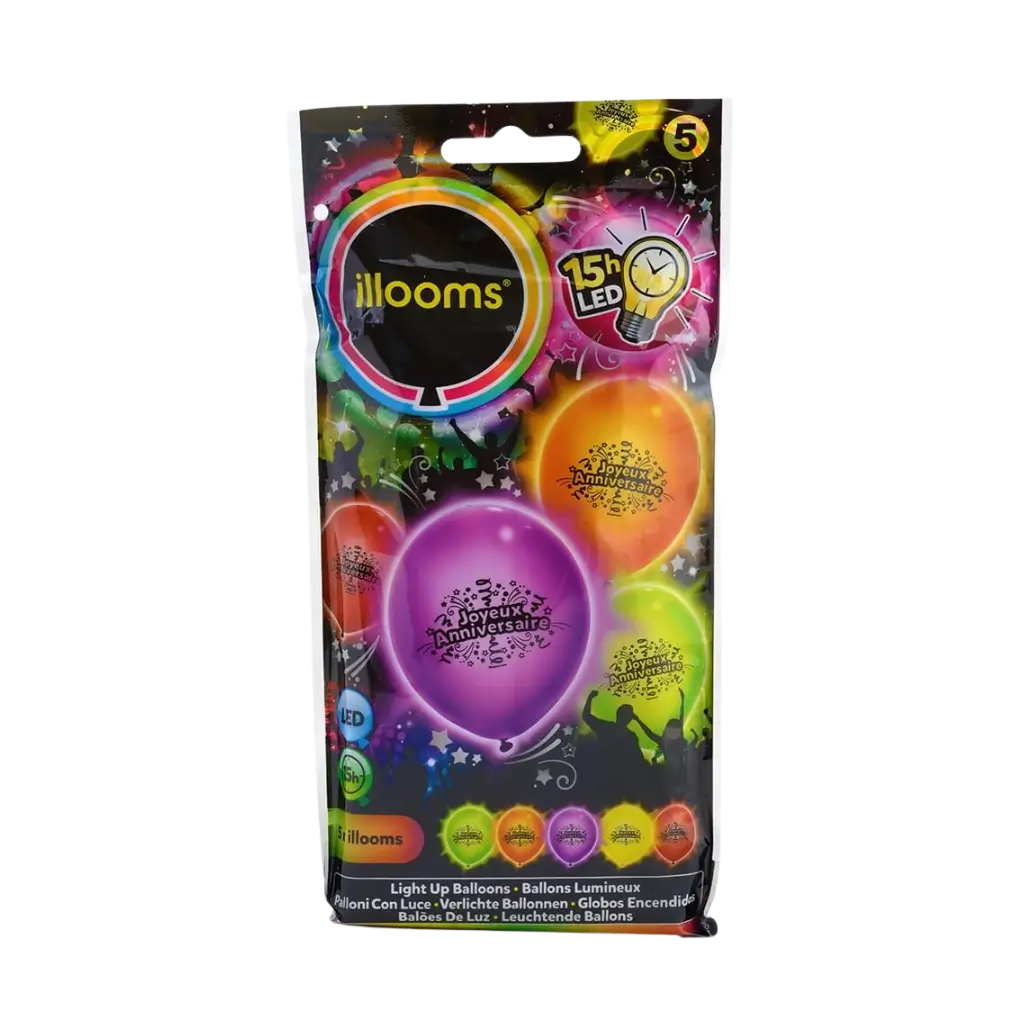 Ballons LED en latex - Joyeux Anniversaire illooms® 