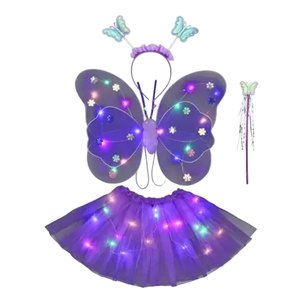 Costume de papillon LED violet (4 pièces)