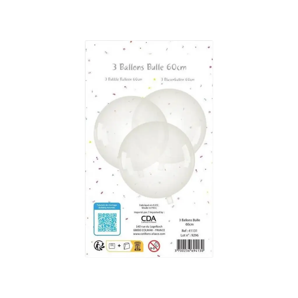 Ballon Bulle transparent ø60cm - Lot de 3 