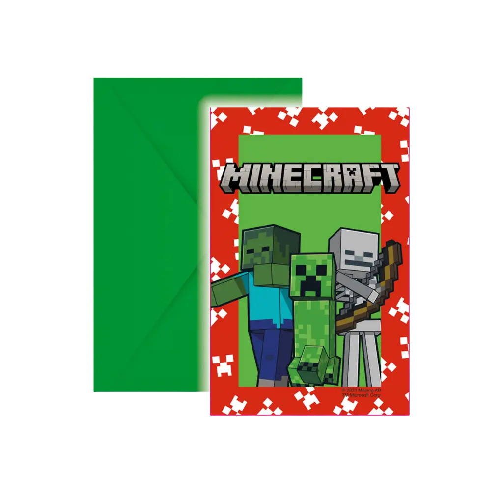 Carte invitation &amp; enveloppe Minecraft - Lot de 6