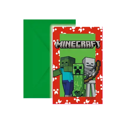 Carte invitation & enveloppe Minecraft - Lot de 6