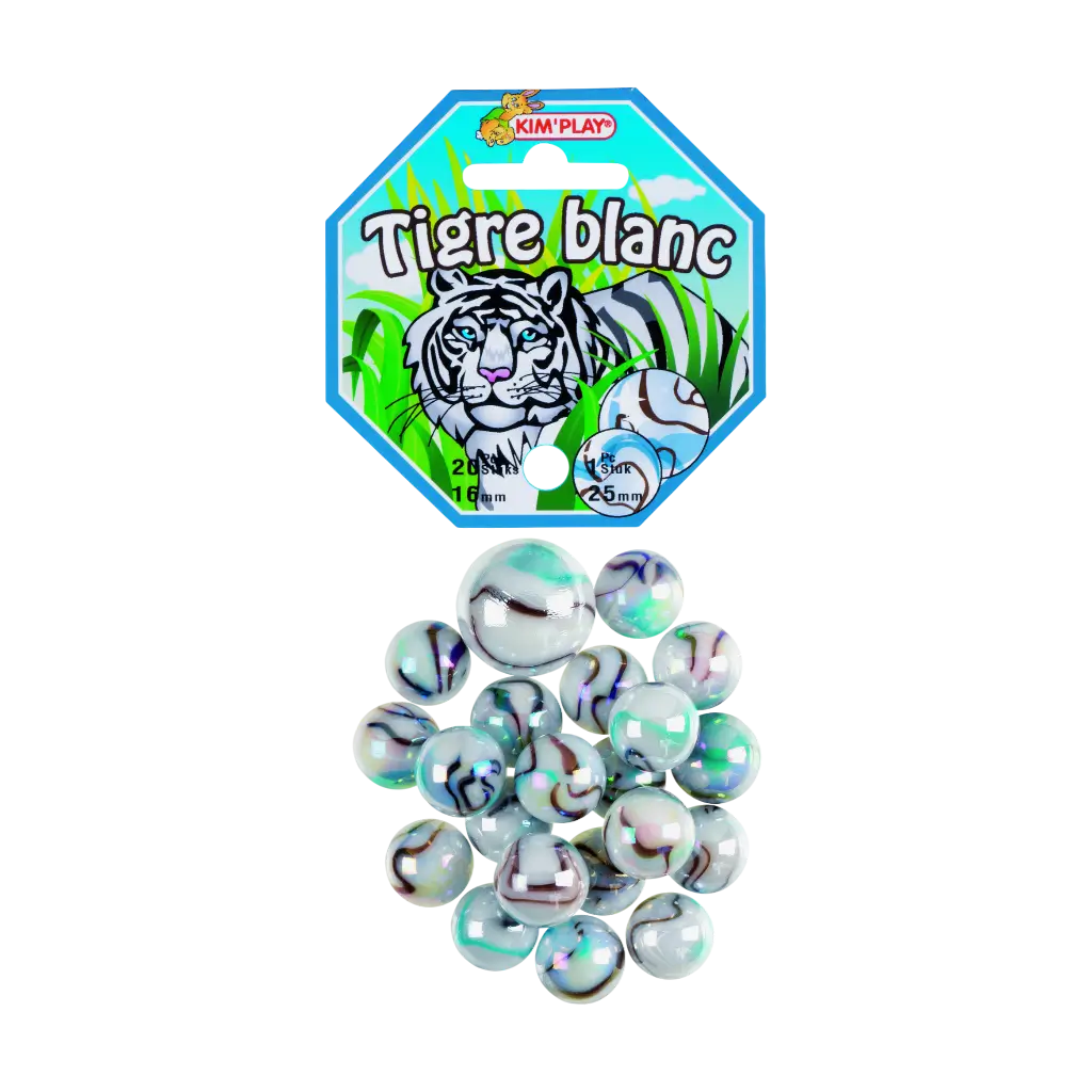 Lot de 20 Billes Tigre Blanc +1 Calot