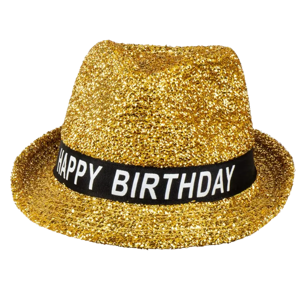 Chapeau Happy Birthday Or en tissu