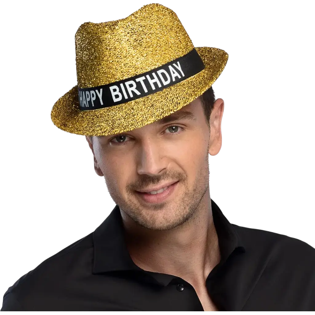 Chapeau Happy Birthday Or en tissu