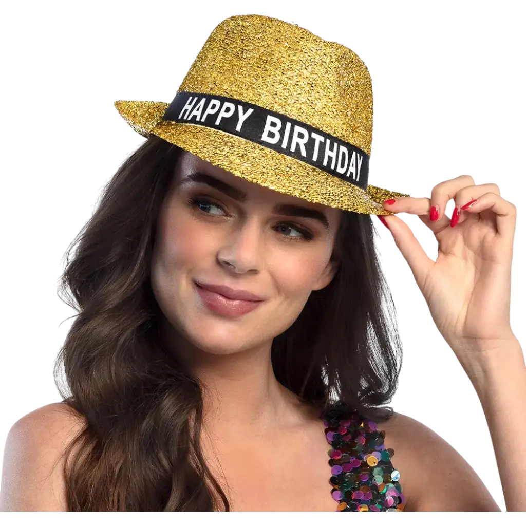 Chapeau Happy Birthday Or en tissu