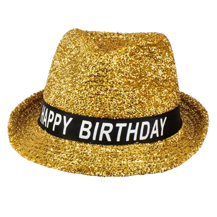 Chapeau "Happy Birthday" Or en tissu